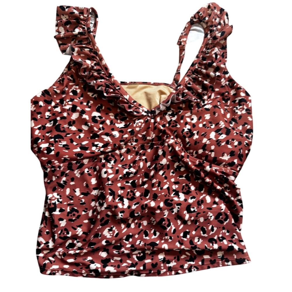 Old Navy Women's Swim Top in Red and Black Print